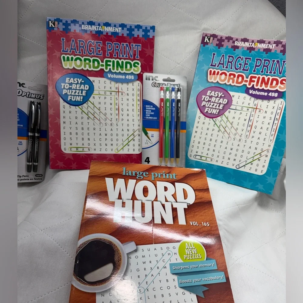 Large Print Word-Finds Puzzle Books - Pink, Blue, and Orange